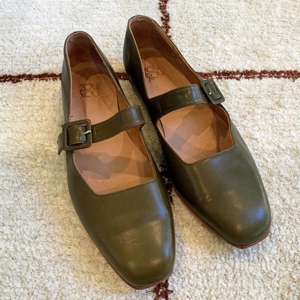Zou Xou Eugenia Flats in Olive - sz 39